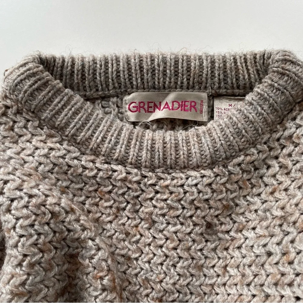 Vintage GRENADIER Mixed-Stitch Tweed Sweater | Oatmeal | Med - Picture 13 of 16